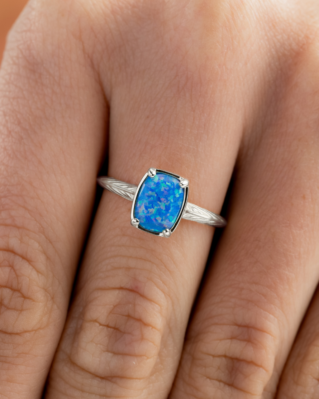 Sterling Silver Mini Cobalt Blue Opal Elongated Cushion Ring