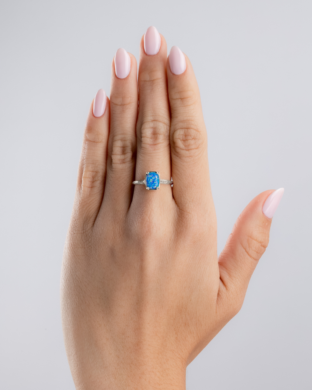 Sterling Silver Mini Cobalt Blue Opal Elongated Cushion Ring