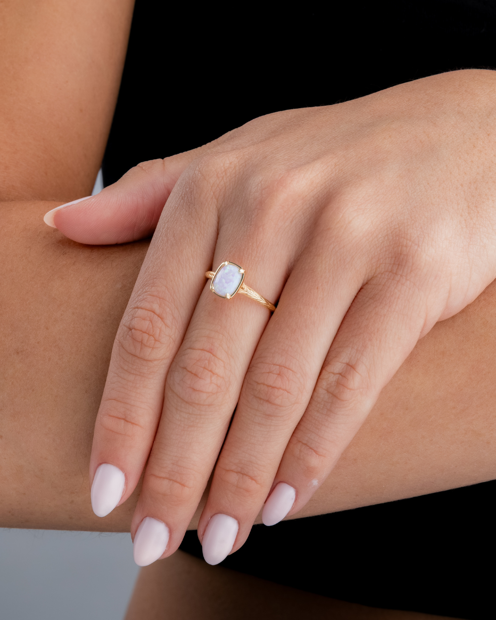 Sterling Silver Mini Frosted Opal Elongated Cushion Ring