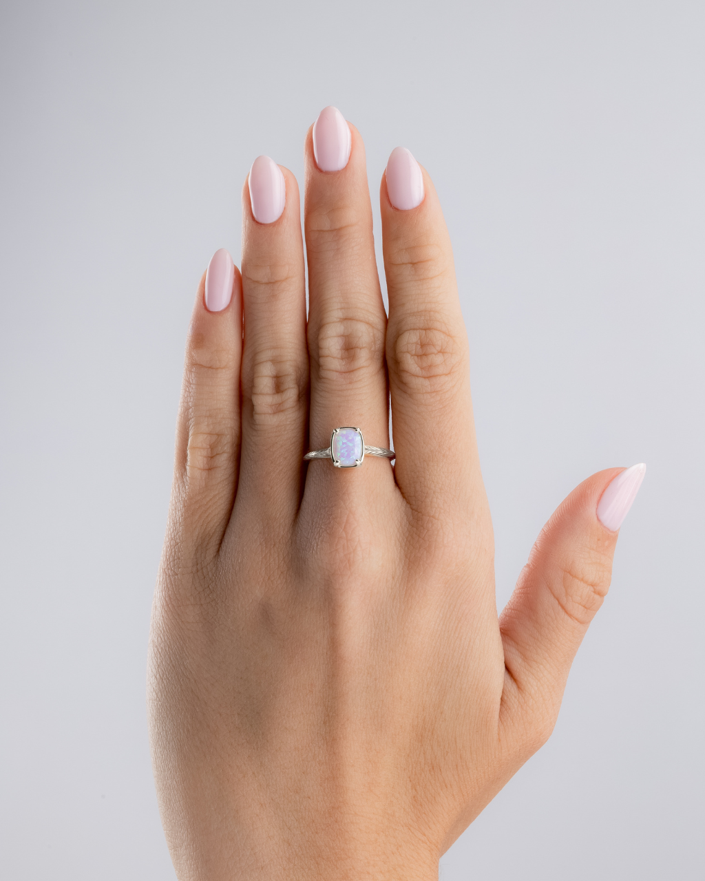 Sterling Silver Mini Frosted Opal Elongated Cushion Ring