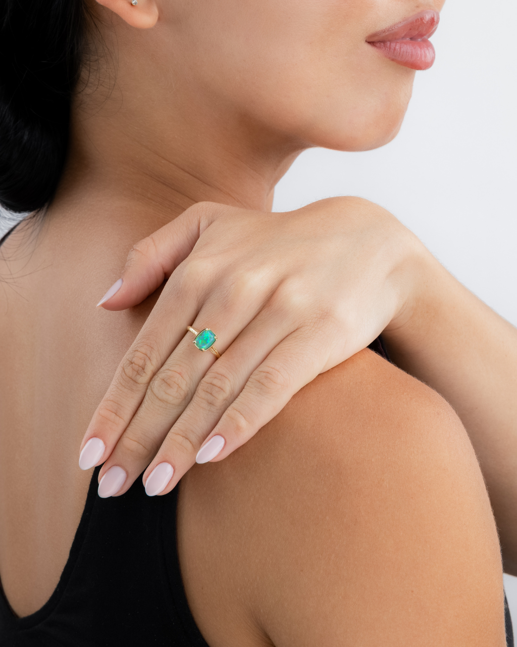 Sterling Silver Mini Green Opal Elongated Cushion Ring