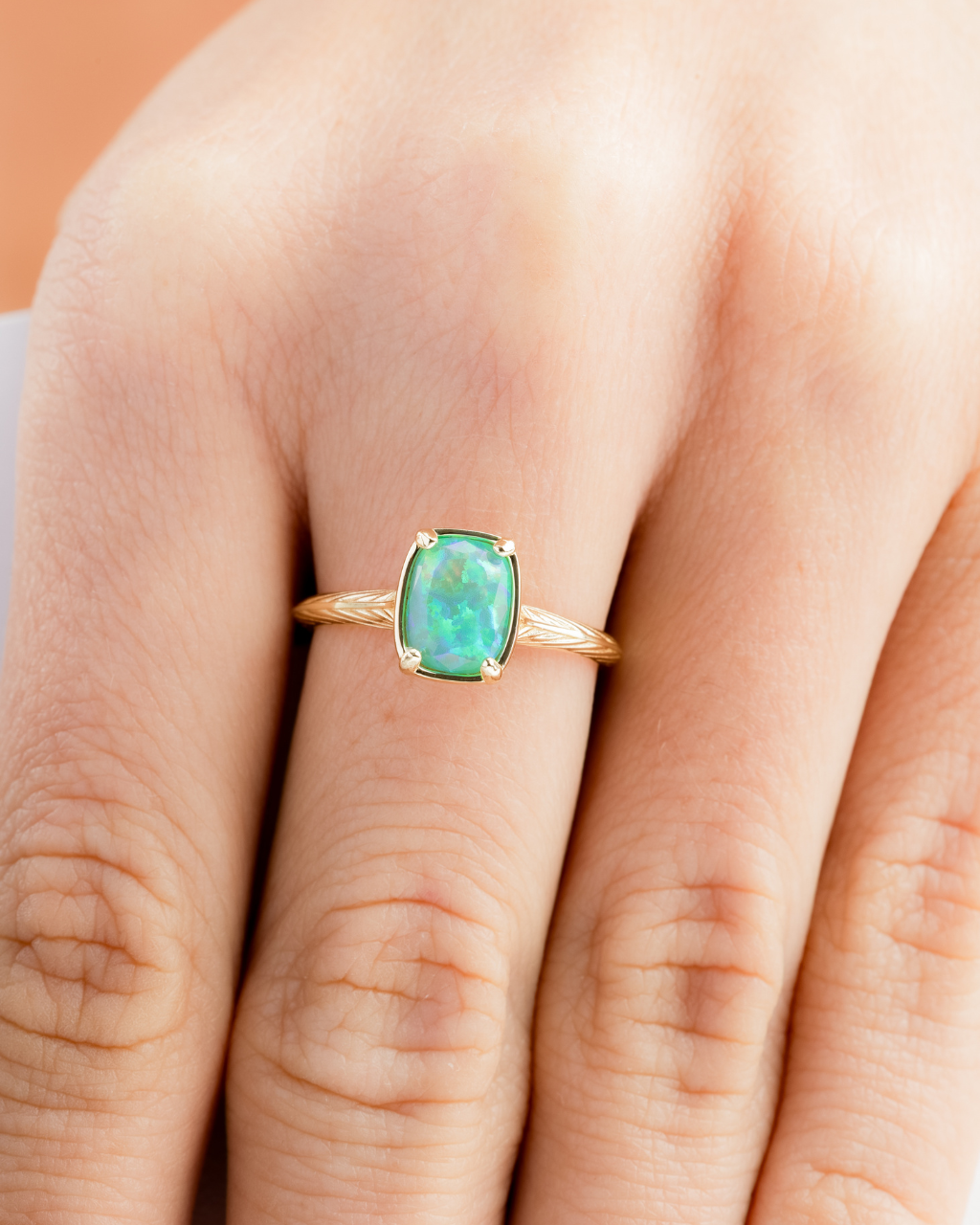 Sterling Silver Mini Green Opal Elongated Cushion Ring