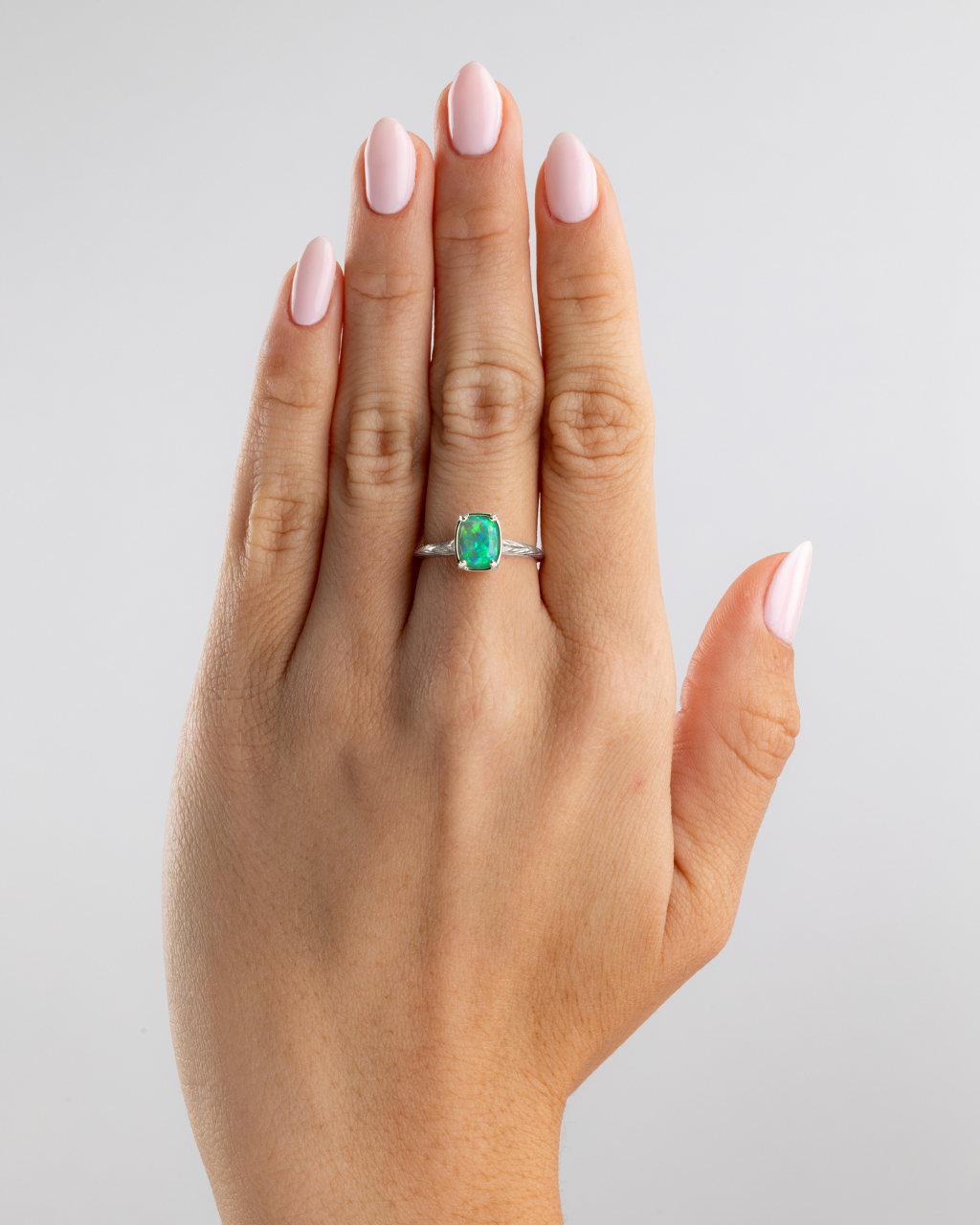 Sterling Silver Mini Green Opal Elongated Cushion Ring