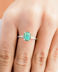 Sterling Silver Mini Green Opal Elongated Cushion Ring