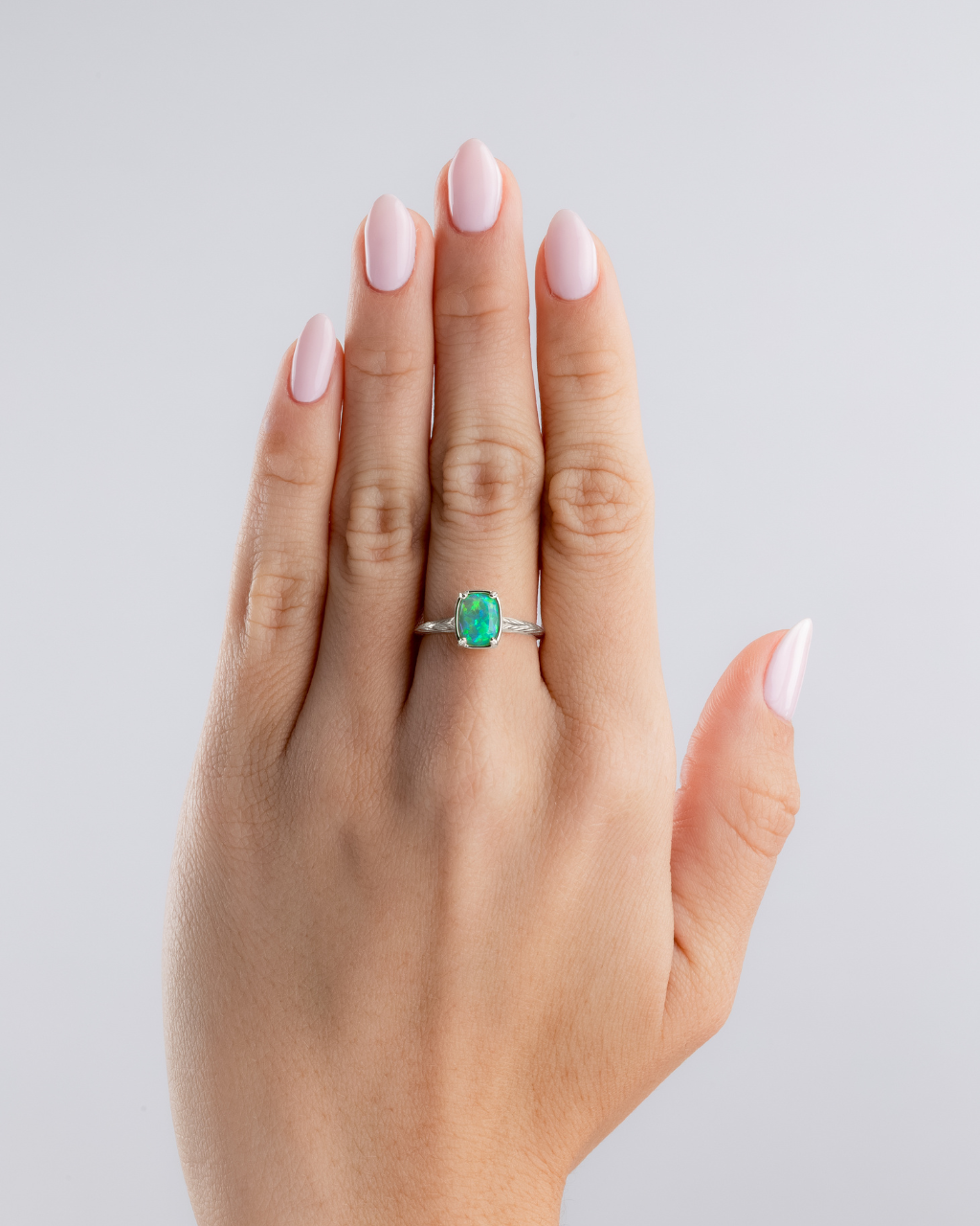 Sterling Silver Mini Green Opal Elongated Cushion Ring
