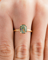 Sterling Silver Mini Greenish Brown Opal Elongated Cushion Ring