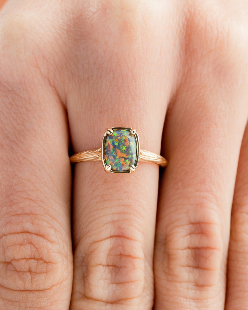 Sterling Silver Mini Greenish Brown Opal Elongated Cushion Ring