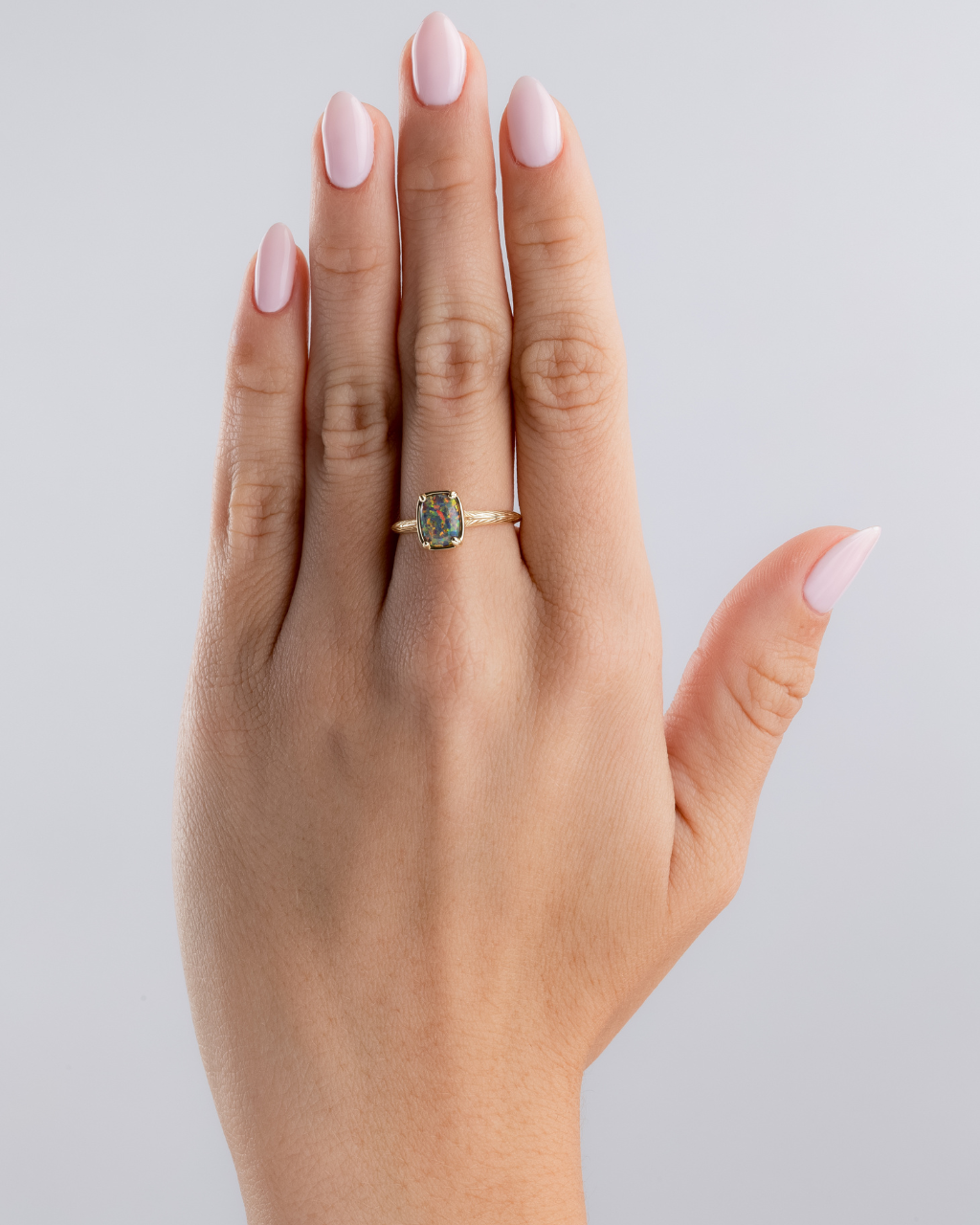 Sterling Silver Mini Greenish Brown Opal Elongated Cushion Ring