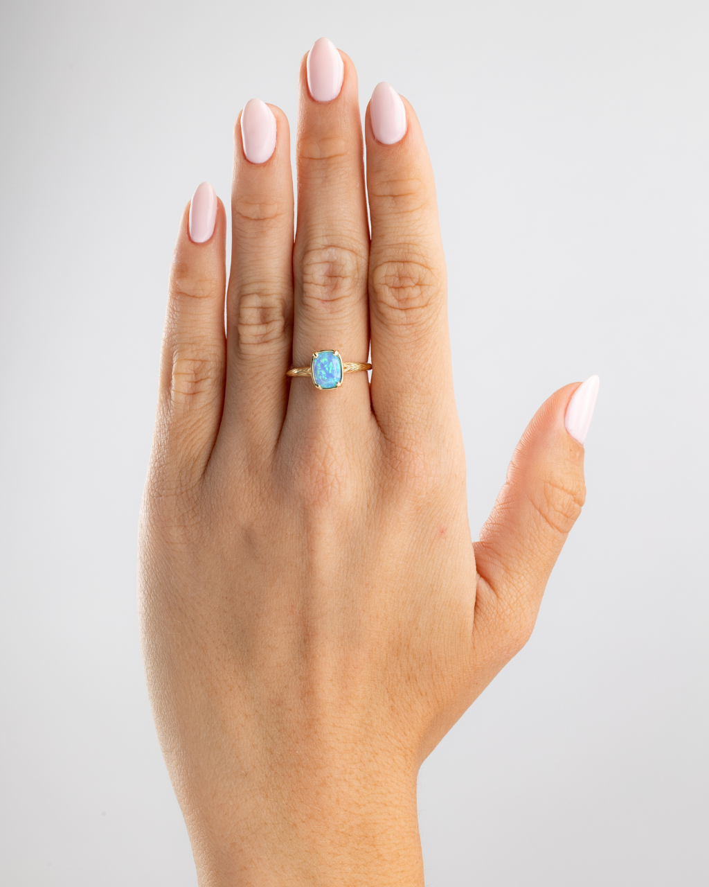 Sterling Silver Mini Ocean Blue Opal Elongated Cushion Ring