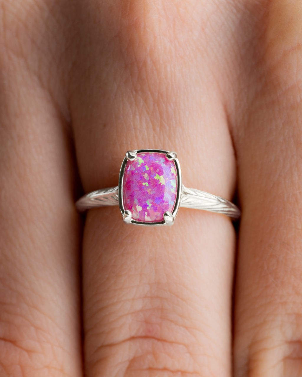 Sterling Silver Mini Plum Opal Elongated Cushion Ring
