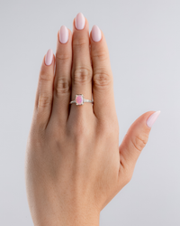 Sterling Silver Mini Reddish Pink Opal Elongated Cushion Ring