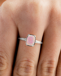 Sterling Silver Mini Reddish Pink Opal Elongated Cushion Ring