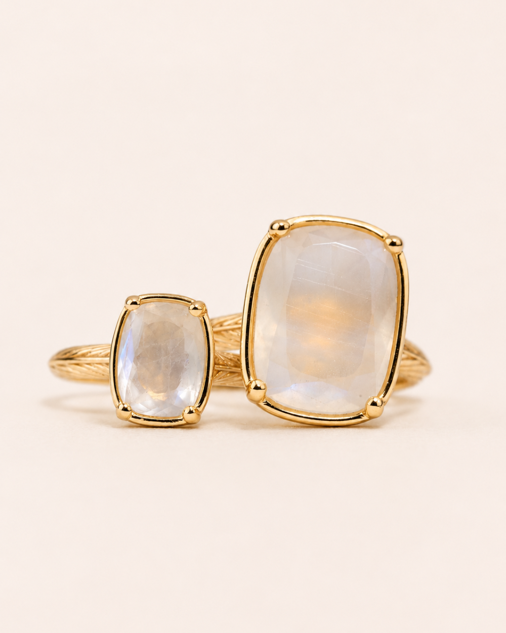 Sterling Silver Moonstone Elongated Cushion Ring - Original & Mini Bundle