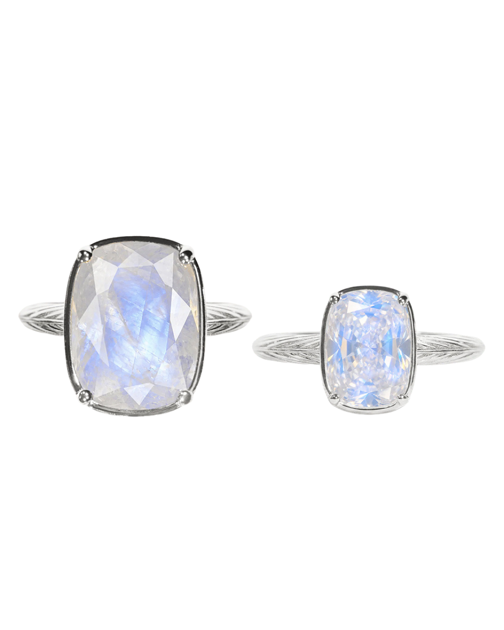Sterling Silver Moonstone Elongated Cushion Ring - Original & Mini Bundle