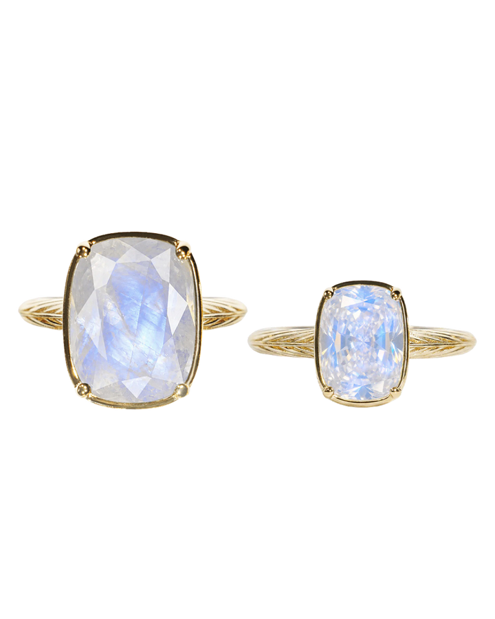 Sterling Silver Moonstone Elongated Cushion Ring - Original & Mini Bundle