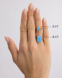 Sterling Silver Mini Ocean Blue Opal Elongated Cushion Ring