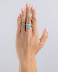 Sterling Silver Ocean Blue Opal Elongated Cushion Ring