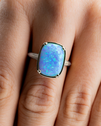 Sterling Silver Ocean Blue Opal Elongated Cushion Ring