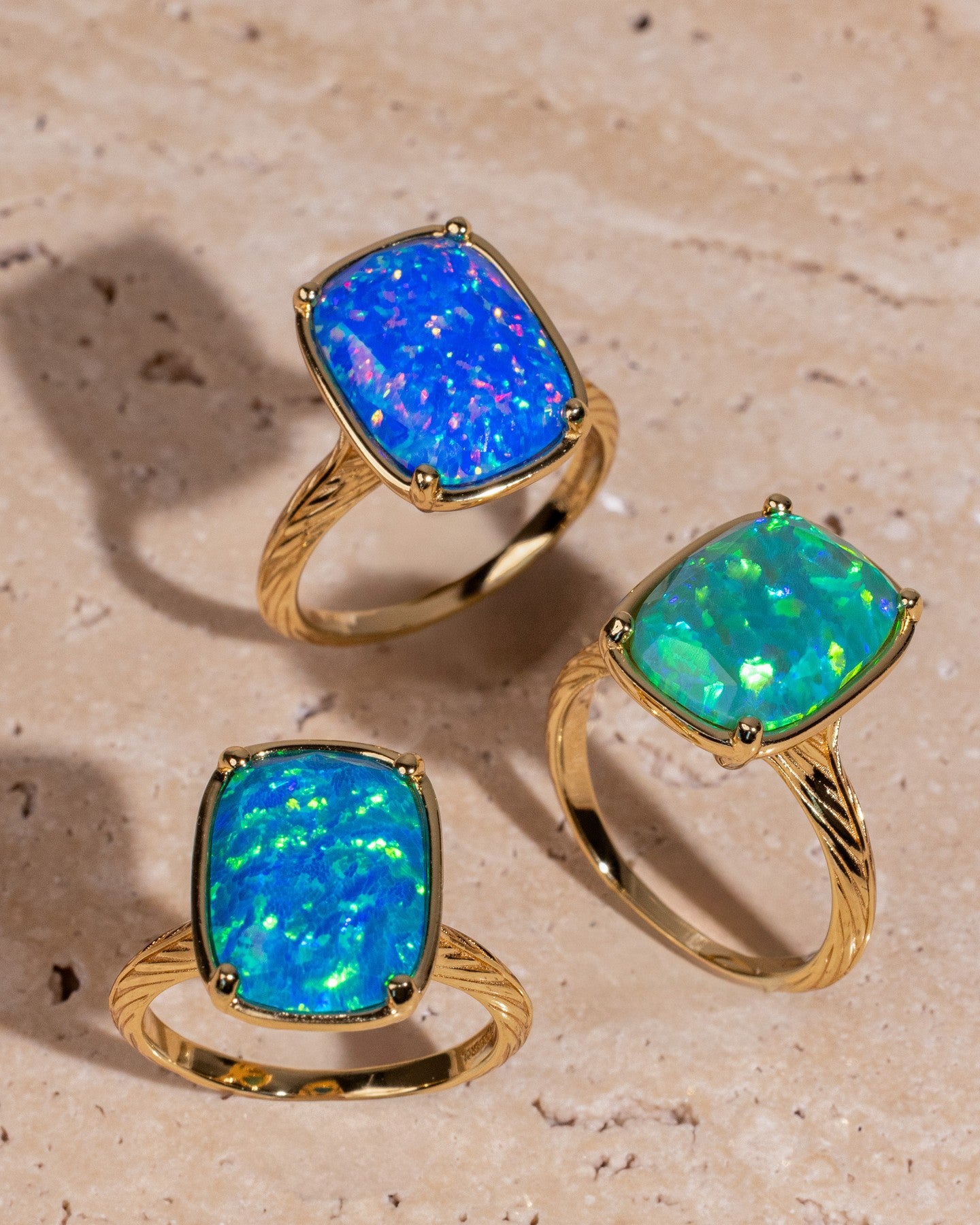 Opal Oasis cushion rings