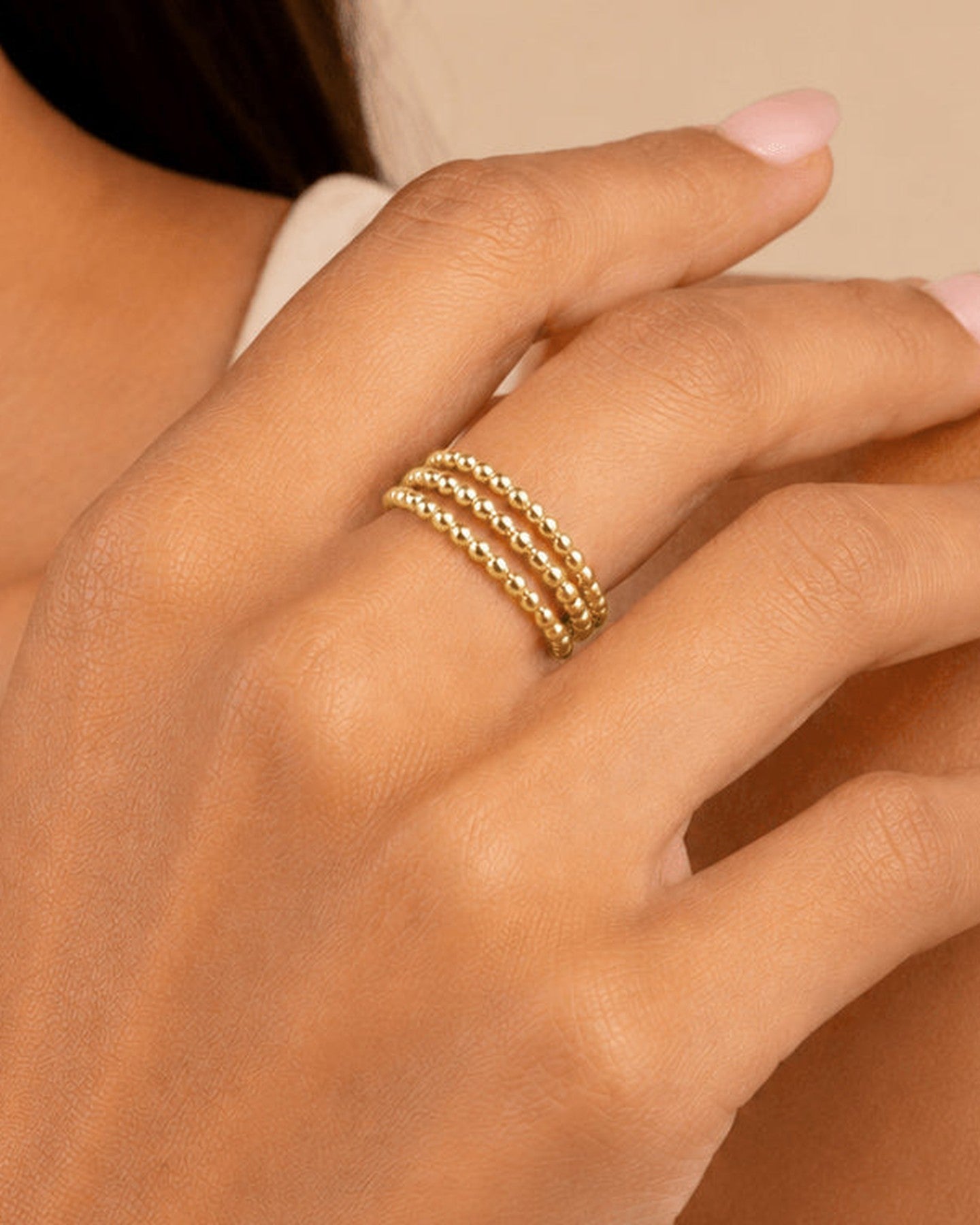 Sterling Silver Beaded Ring Set of 3 worn stacked
