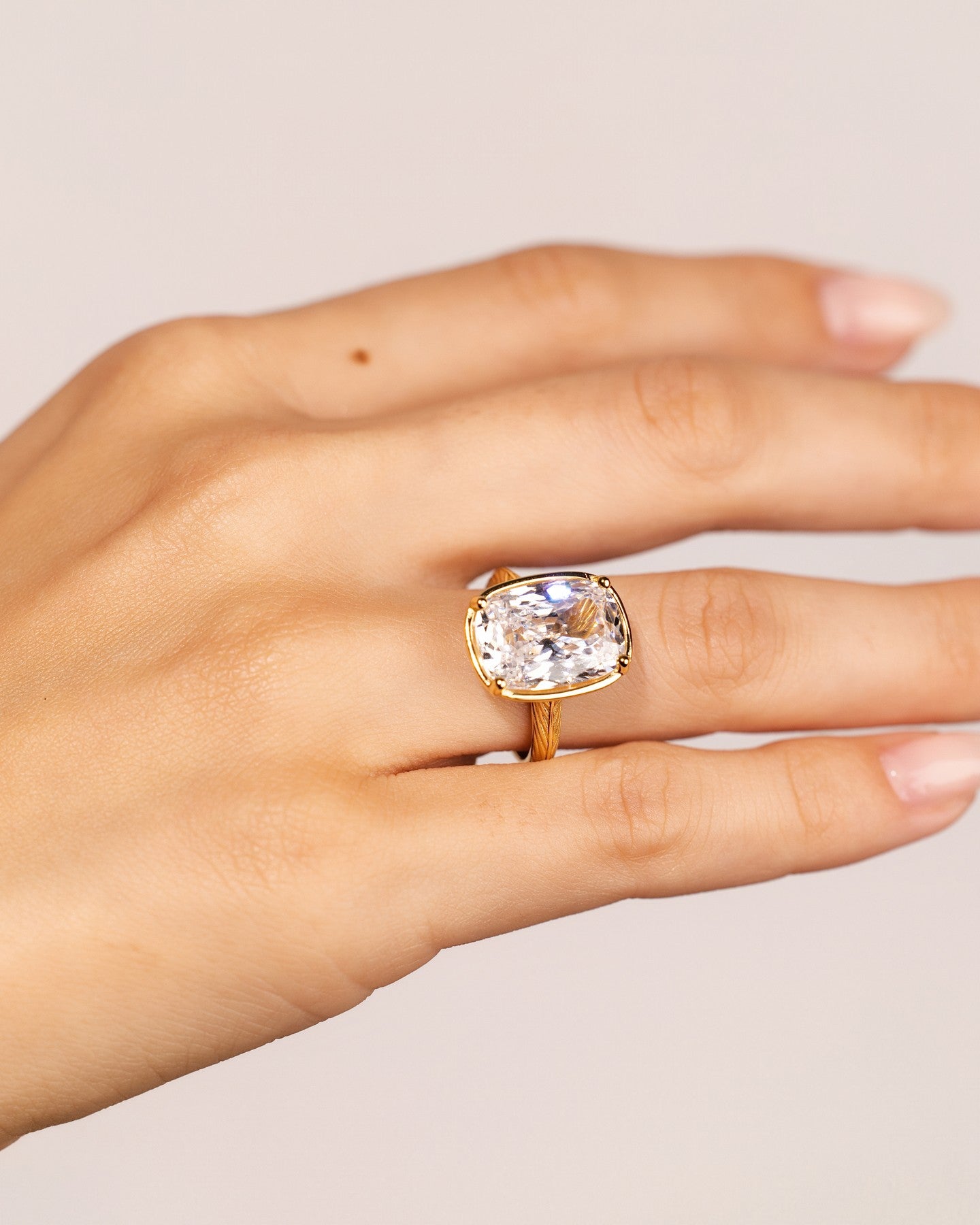 Sterling Silver Elongated Cushion Cocktail Ring worn on hand
