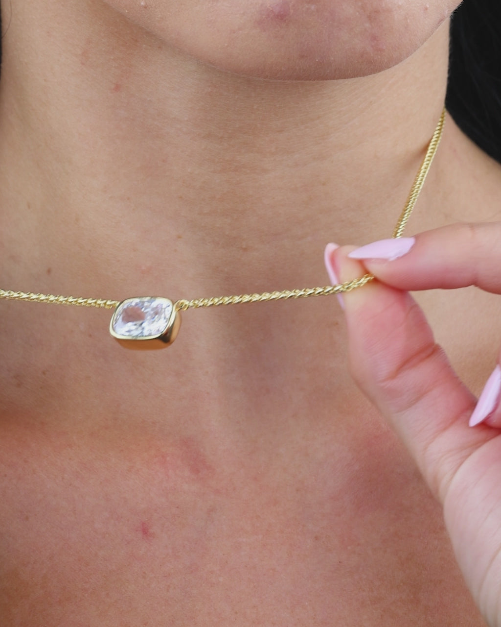 Sterling Silver Elongated Cushion Wheat Chain Necklace