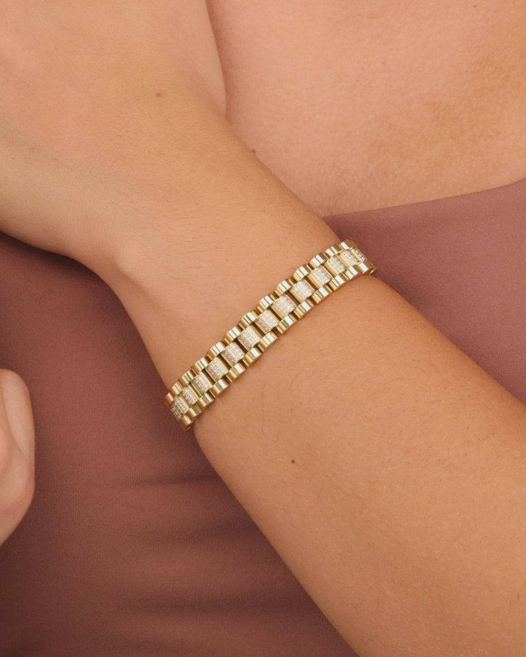 Cubic Zirconia Accent Watch Band Chain Bracelet – Sterling
