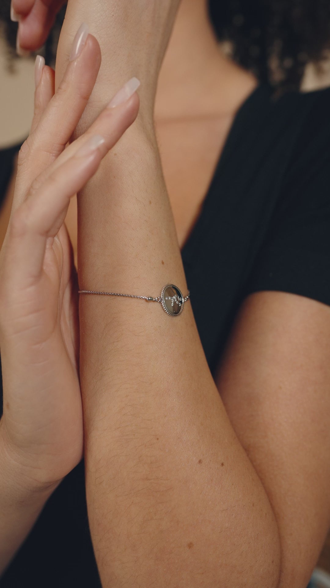 Sterling Silver CZ Constellation Disk Bolo Bracelet