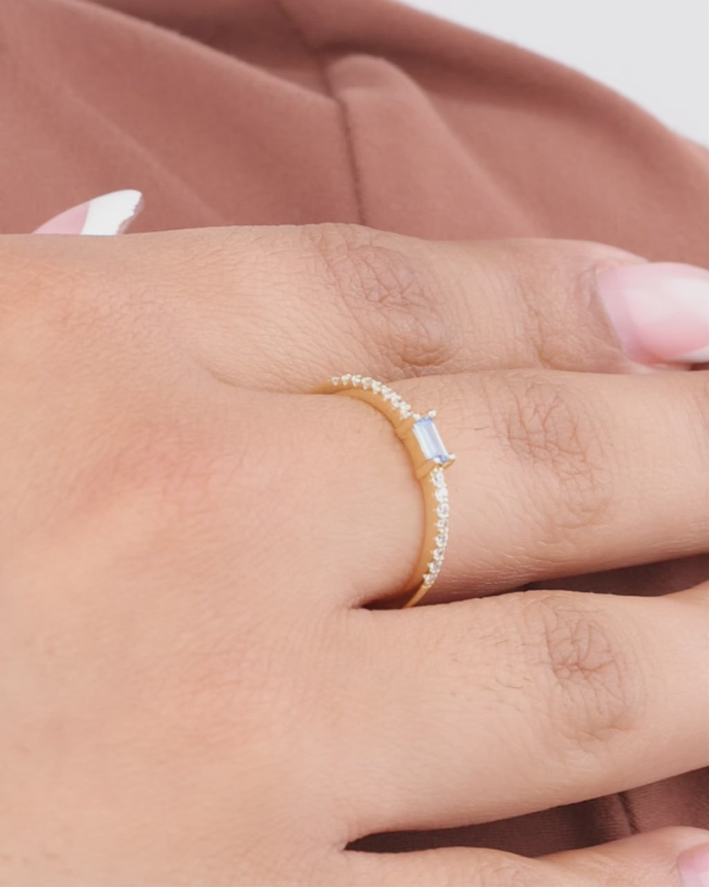 Sterling Silver Thin Aquamarine CZ Stacking Birthstone Ring