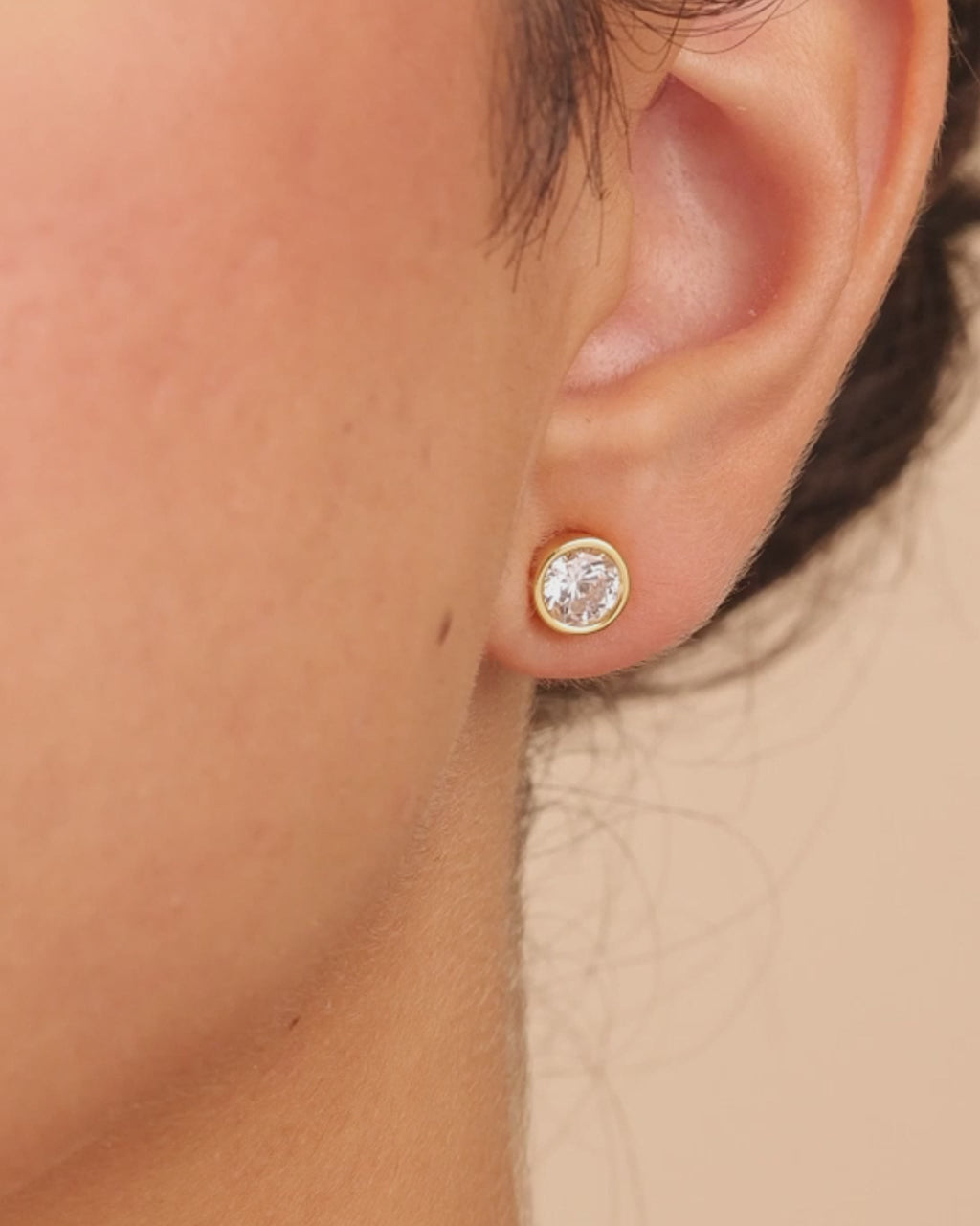 Sterling Silver Helene Round Cut Bezel Set Stud Earrings
