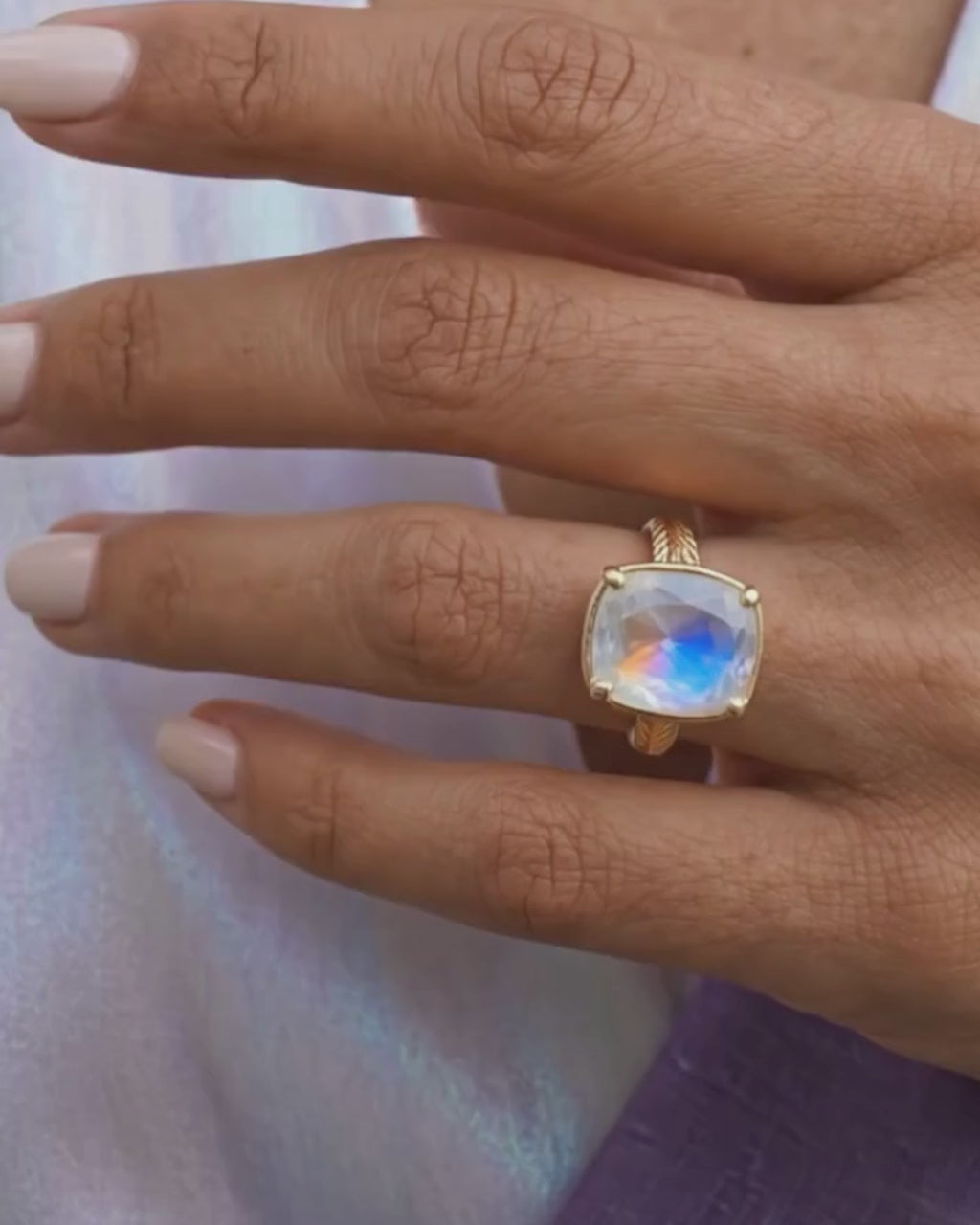 Sterling Silver Elongated Cushion Moonstone Cocktail Ring
