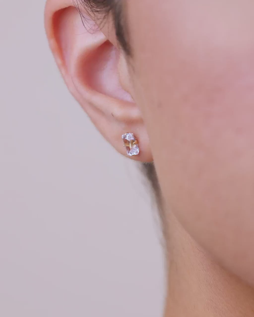 Sterling Silver Emerald Cut Prong Set Stud Earrings