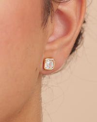 Sterling Silver Asscher Cut Bezel Set Stud Earrings