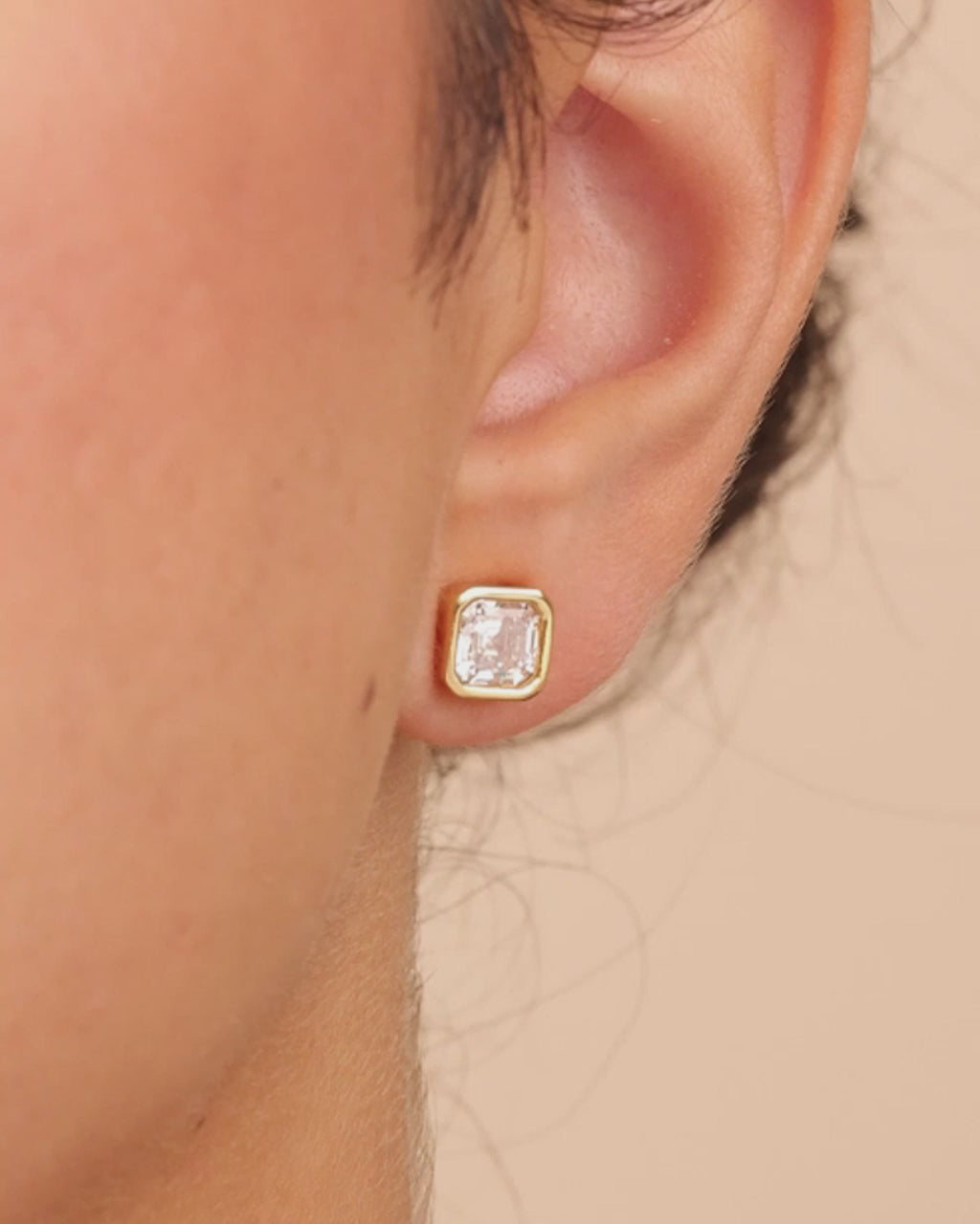Sterling Silver Asscher Cut Bezel Set Stud Earrings
