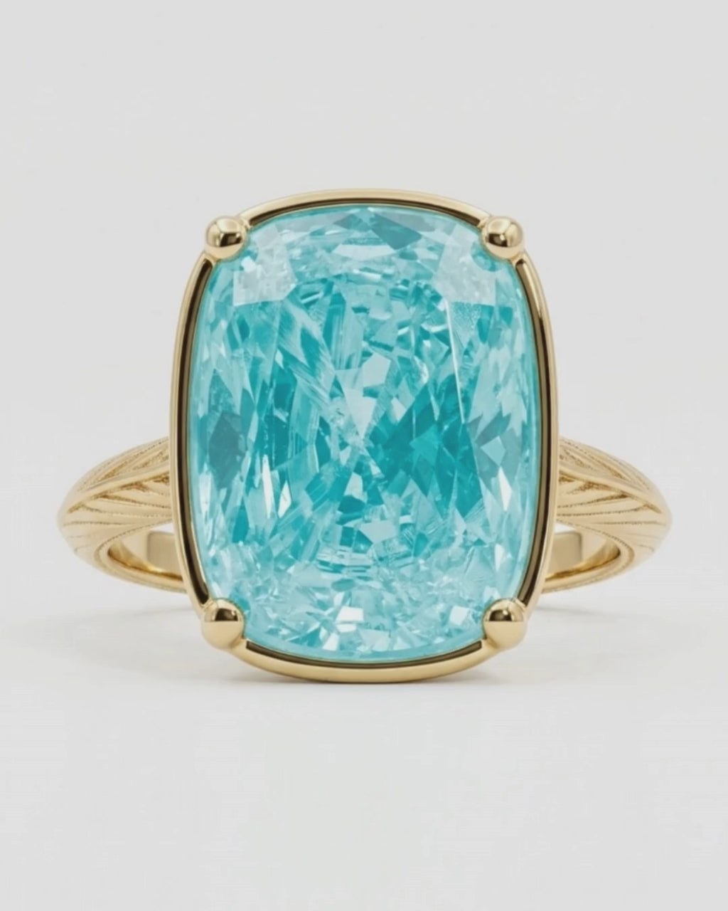 Sterling Silver Elongated Cushion Aquamarine CZ Cocktail Ring