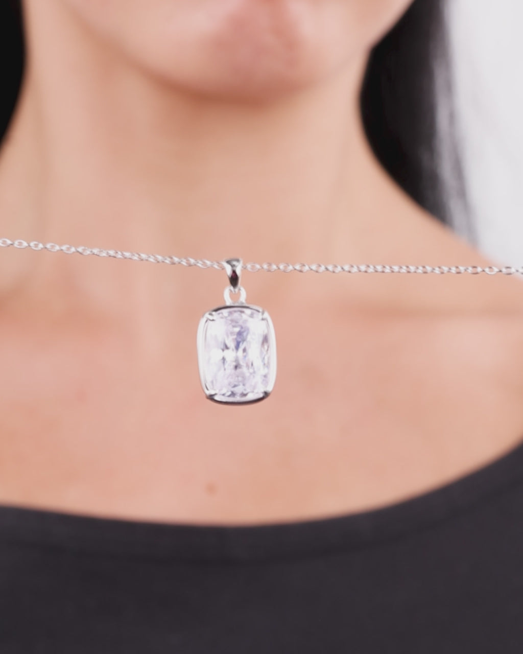 Sterling Silver Elongated Cushion Necklace