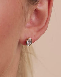 Sterling Silver Oval Cut Bezel Set Stud Earrings