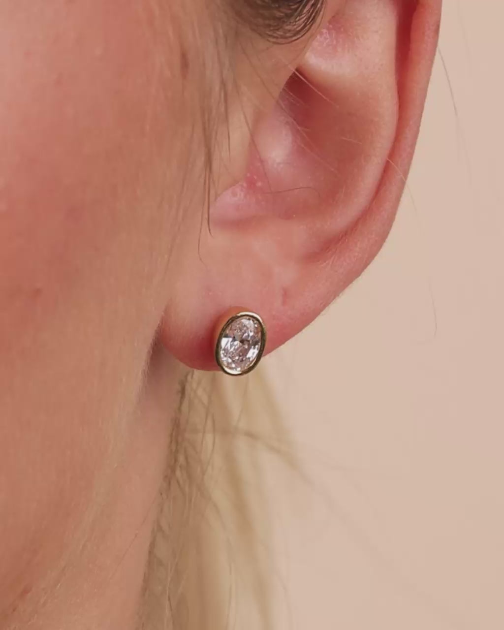 Sterling Silver Oval Cut Bezel Set Stud Earrings