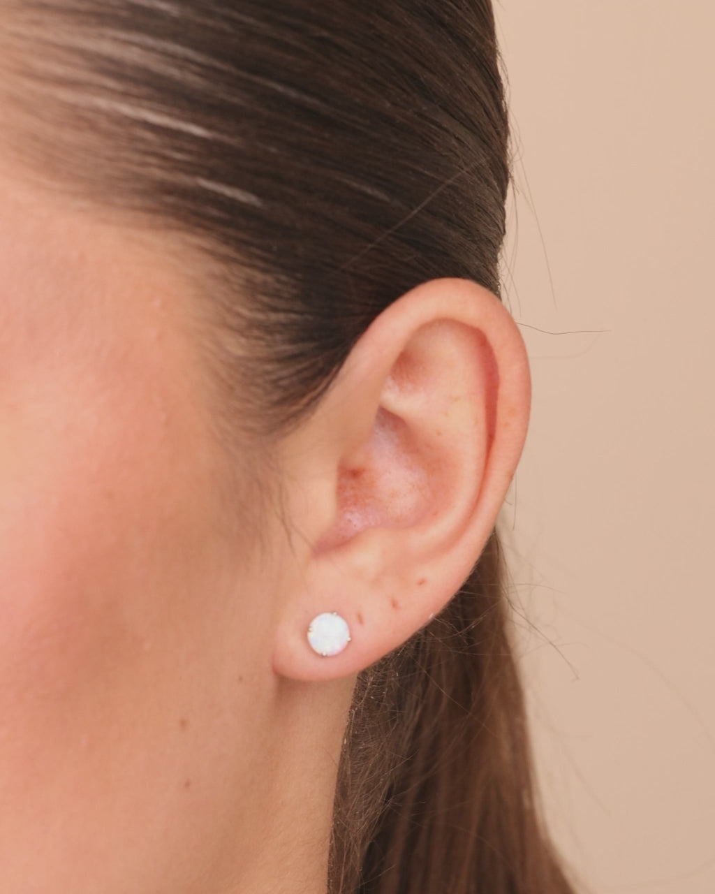 Sterling Silver 6mm Opal Earring Studs - In SIlver or 14K Gold Plated