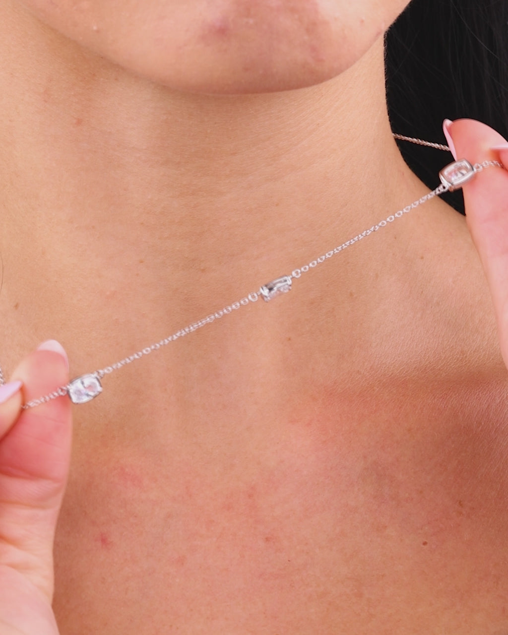 Sterling Silver Elongated Cushion Stationed Chain Necklace