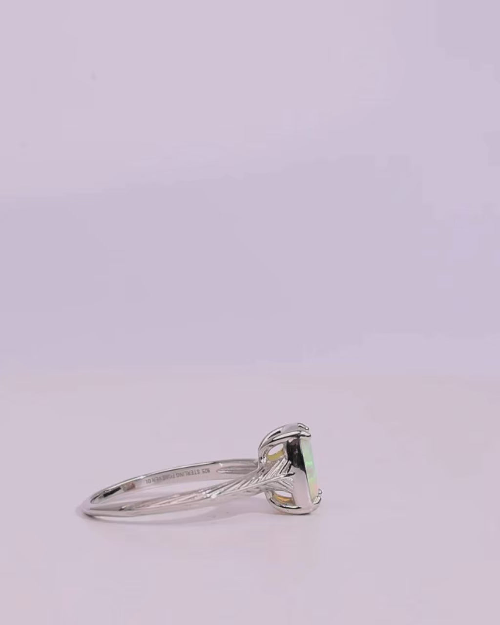 Sterling Silver Mini Champagne Fire Opal Elongated Cushion Ring