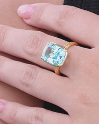 Sterling Silver Elongated Cushion Aquamarine CZ Cocktail Ring