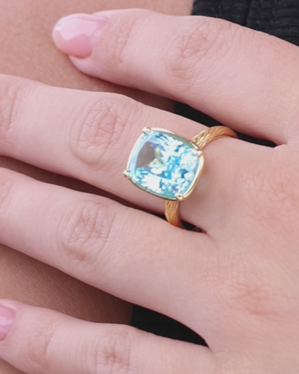 Sterling Silver Elongated Cushion Aquamarine CZ Cocktail Ring
