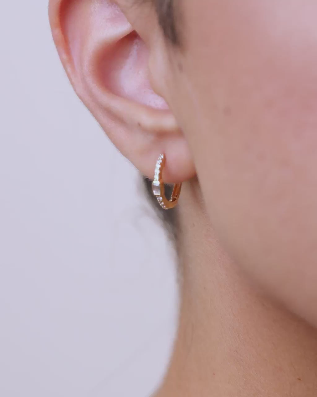 Sterling Silver Emerald Cut Bezel Set Huggie Hoop Earrings
