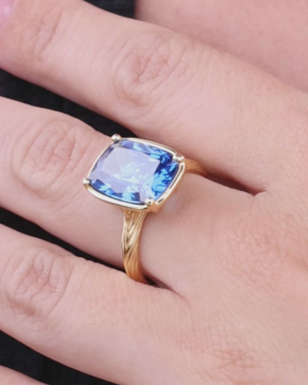 Sterling Silver Elongated Cushion Sapphire CZ Cocktail Ring