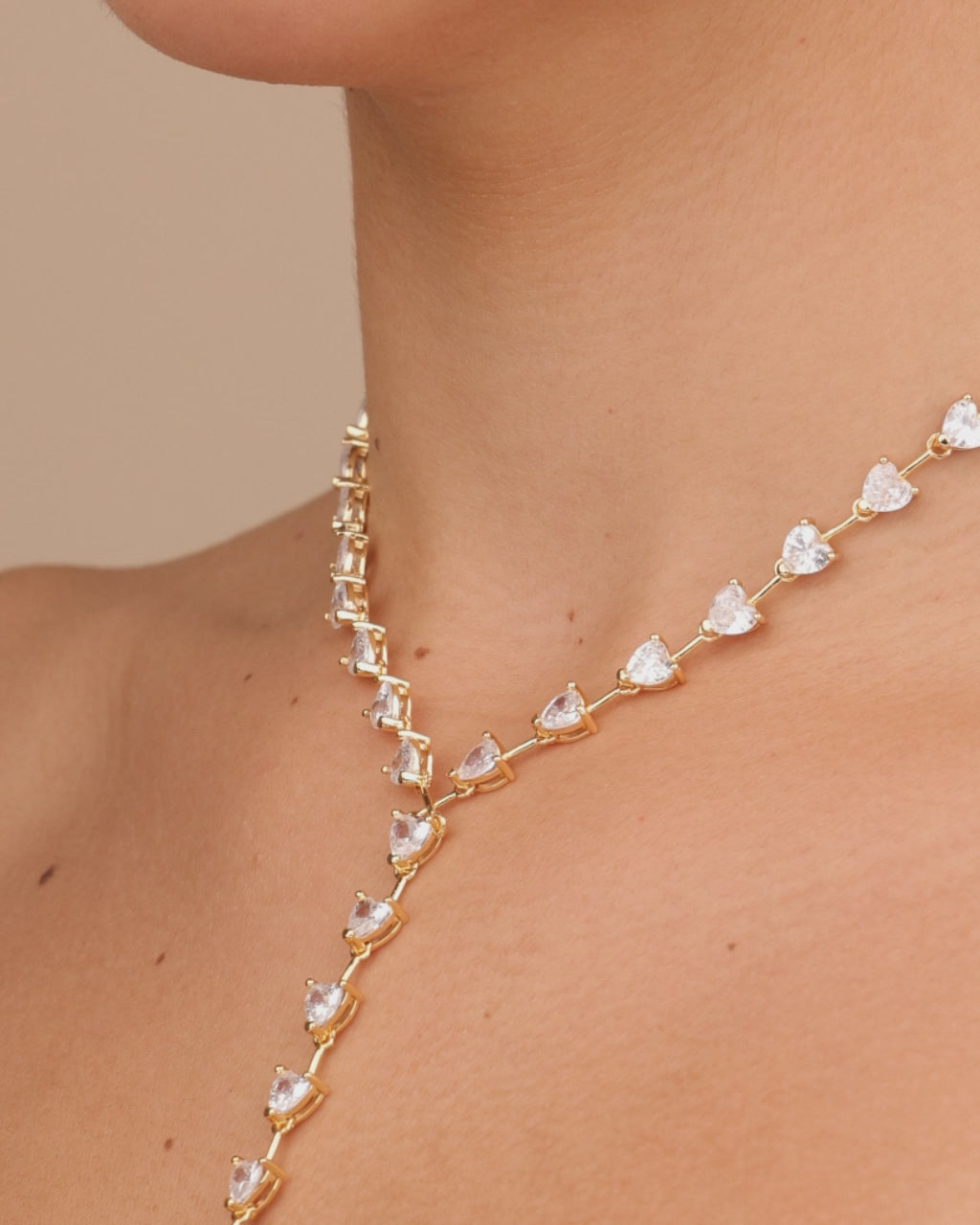 Tasha CZ Stationed Heart Lariat Necklace