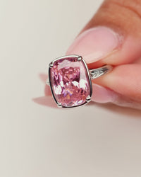 Sterling Silver Elongated Cushion Pink Sapphire CZ Cocktail Ring