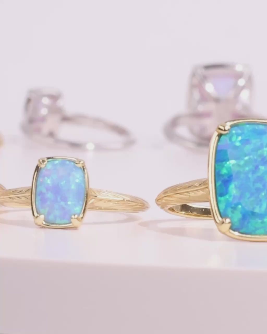 Sterling Silver Caribbean Blue Opal Elongated Cushion Ring