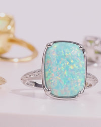Sterling Silver Icy Blue Opal Elongated Cushion Ring