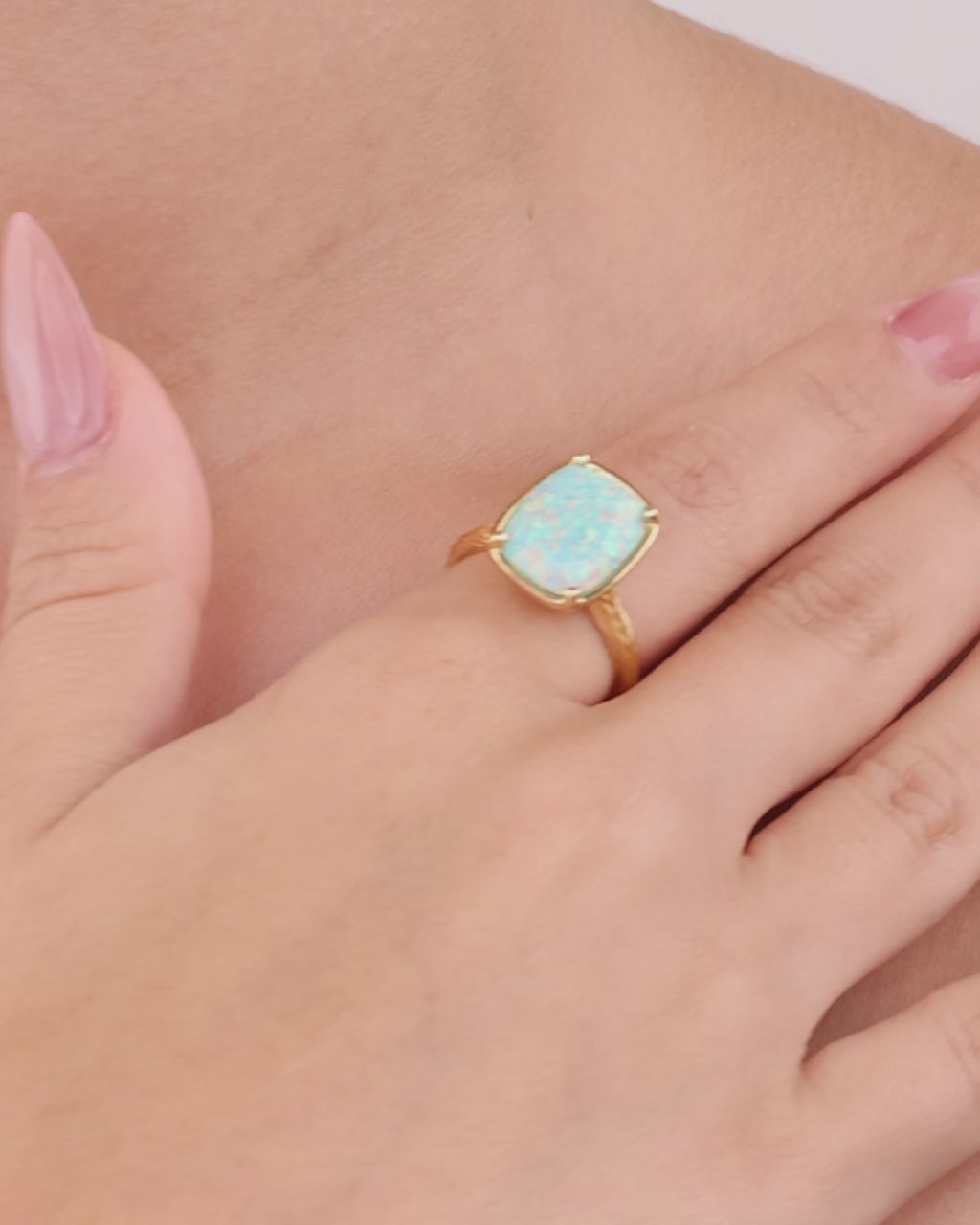 Sterling Silver Icy Blue Opal Elongated Cushion Ring
